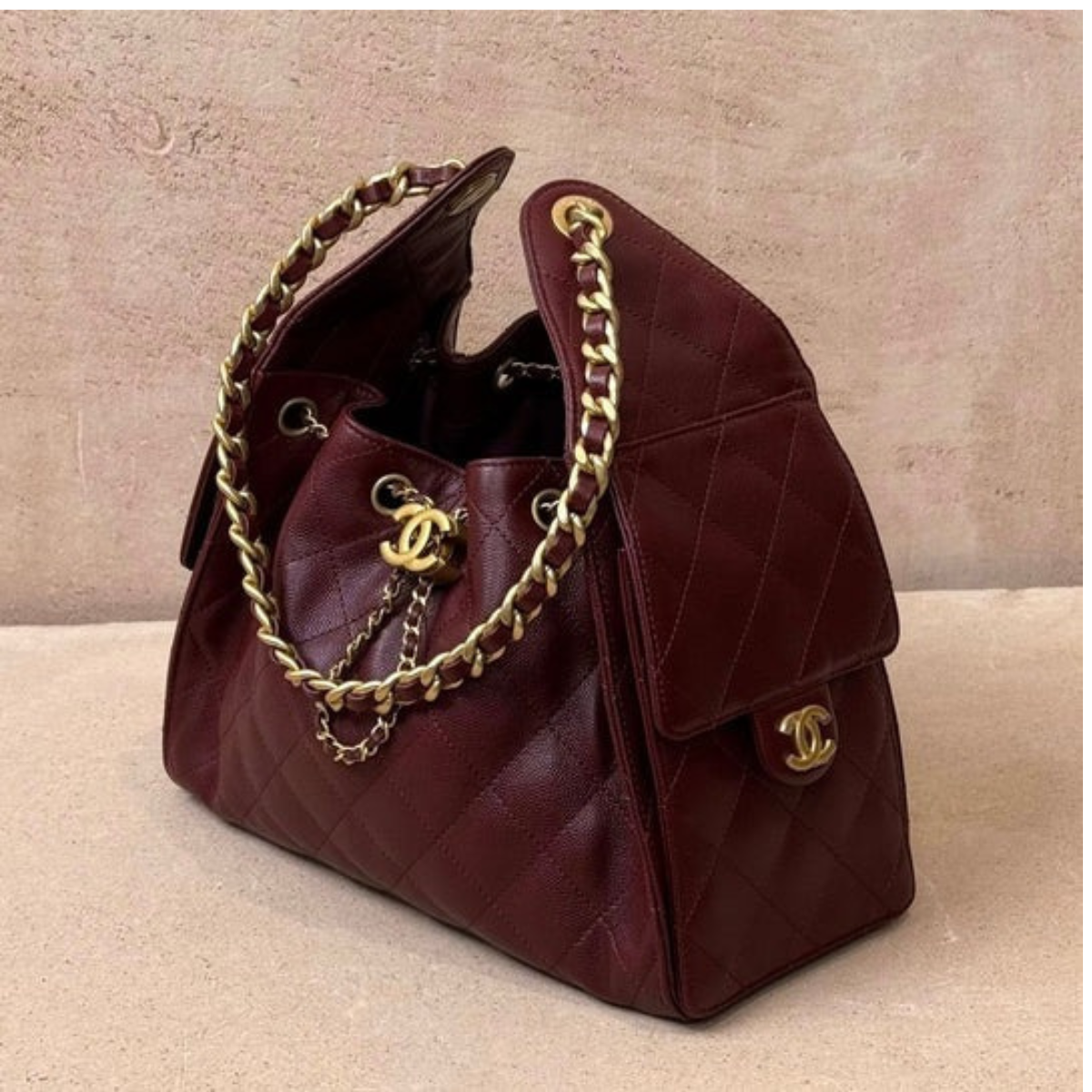 CHANEL 25 BORDEAUX CAVIAR & BALLERINA FLATS SET