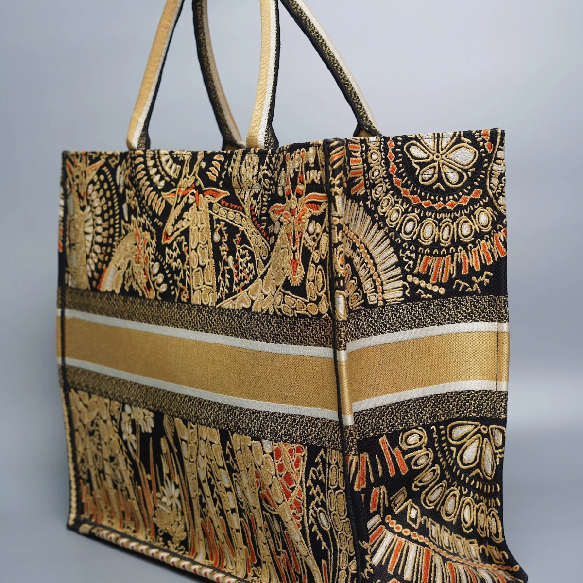 DIOR LARGE BOOK TOTE – BLACK/GOLD EMBROIDERY