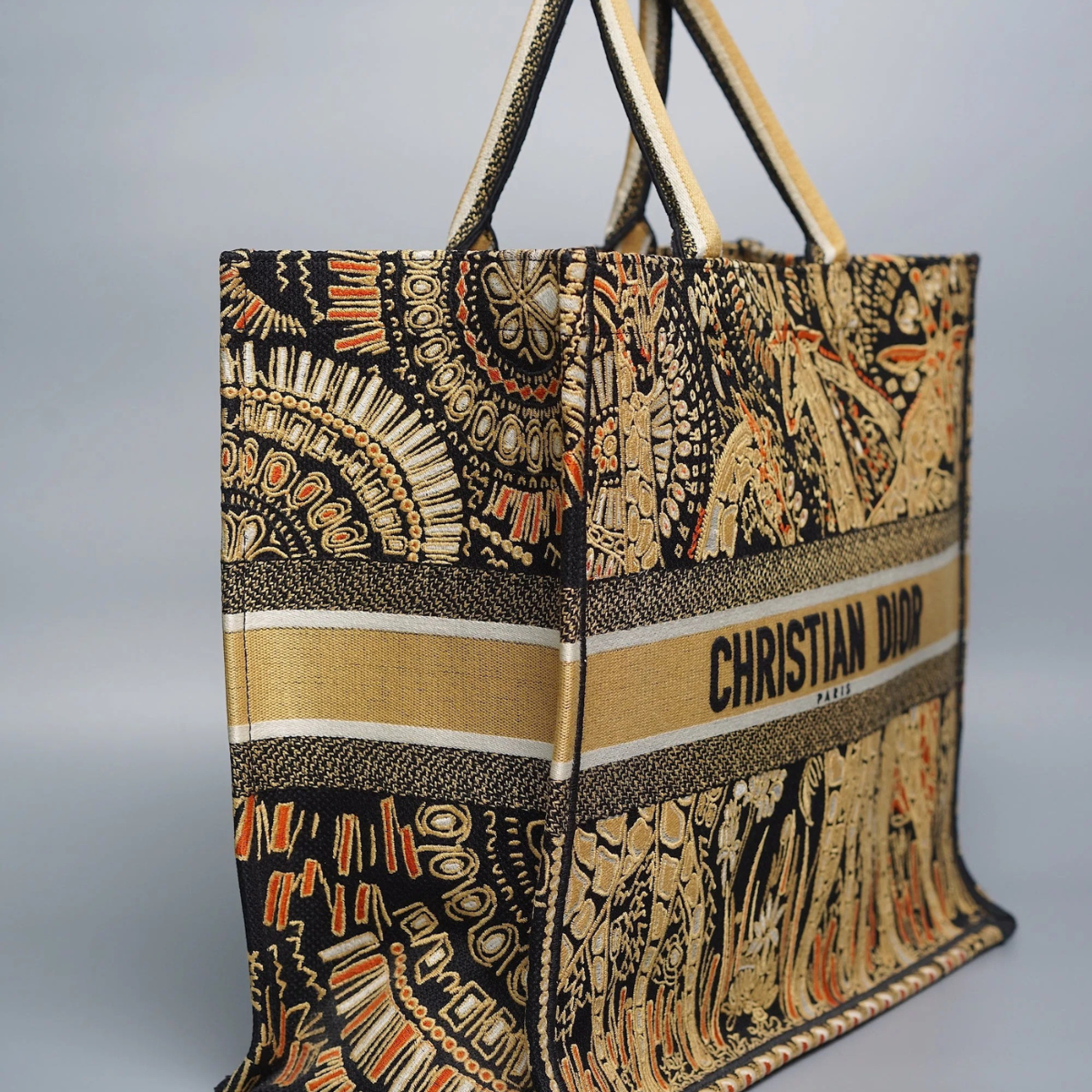 DIOR LARGE BOOK TOTE – BLACK/GOLD EMBROIDERY